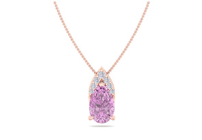 7/8 Carat Pear Shape Pink Topaz & Diamond Necklace In 14K Rose Gold (0.7 G), 18 Inches (, I1-I2 Clarity Enhanced) By SuperJeweler
