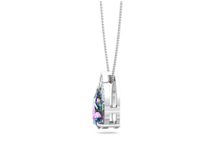 7/8 Carat Pear Shape Mystic Topaz Necklace W/ Diamonds In 14K White Gold (0.7 G), 18 Inches, (, I1-I2) By SuperJeweler