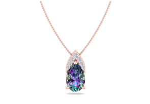 7/8 Carat Pear Shape Mystic Topaz Necklace W/ Diamonds In 14K Rose Gold (0.7 G), 18 Inches, (, I1-I2) By SuperJeweler