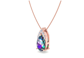 7/8 Carat Pear Shape Mystic Topaz Necklace W/ Diamonds In 14K Rose Gold (0.7 G), 18 Inches, (, I1-I2) By SuperJeweler