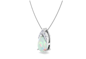 7/8 Carat Pear Shape Opal & Diamond Necklace In 14K White Gold (0.7 G), 18 Inches (, I1-I2) By SuperJeweler