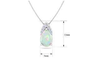7/8 Carat Pear Shape Opal & Diamond Necklace In 14K White Gold (0.7 G), 18 Inches (, I1-I2) By SuperJeweler