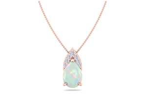 7/8 Carat Pear Shape Opal & Diamond Necklace In 14K Rose Gold (0.7 G), 18 Inches (, I1-I2) By SuperJeweler