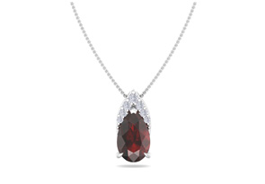 7/8 Carat Pear Shape Garnet & Diamond Necklace In 14K White Gold (0.7 G), 18 Inches (, I1-I2 Clarity Enhanced) By SuperJeweler