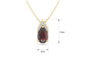 7/8 Carat Pear Shape Garnet & Diamond Necklace In 14K Yellow Gold (0.7 G), 18 Inches (, I1-I2 Clarity Enhanced) By SuperJeweler