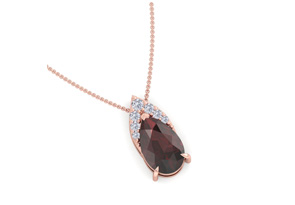7/8 Carat Pear Shape Garnet & Diamond Necklace In 14K Rose Gold (0.7 G), 18 Inches (, I1-I2 Clarity Enhanced) By SuperJeweler