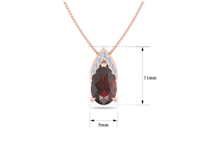7/8 Carat Pear Shape Garnet & Diamond Necklace In 14K Rose Gold (0.7 G), 18 Inches (, I1-I2 Clarity Enhanced) By SuperJeweler