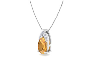 7/8 Carat Pear Shape Citrine & Diamond Necklace In 14K White Gold (0.7 G), 18 Inches (, I1-I2 Clarity Enhanced) By SuperJeweler