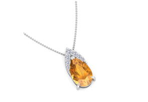 7/8 Carat Pear Shape Citrine & Diamond Necklace In 14K White Gold (0.7 G), 18 Inches (, I1-I2 Clarity Enhanced) By SuperJeweler