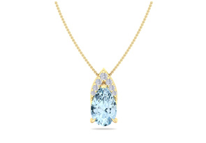 7/8 Carat Pear Shape Aquamarine & Diamond Necklace In 14K Yellow Gold (0.7 G), 18 Inches (, I1-I2 Clarity Enhanced) By SuperJeweler