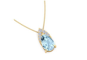 7/8 Carat Pear Shape Aquamarine & Diamond Necklace In 14K Yellow Gold (0.7 G), 18 Inches (, I1-I2 Clarity Enhanced) By SuperJeweler