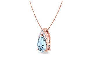 7/8 Carat Pear Shape Aquamarine & Diamond Necklace In 14K Rose Gold (0.7 G), 18 Inches (, I1-I2 Clarity Enhanced) By SuperJeweler