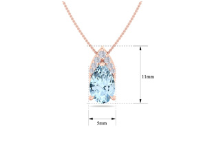 7/8 Carat Pear Shape Aquamarine & Diamond Necklace In 14K Rose Gold (0.7 G), 18 Inches (, I1-I2 Clarity Enhanced) By SuperJeweler
