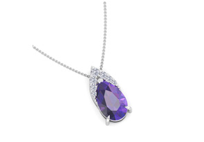 7/8 Carat Pear Shape Amethyst & Diamond Necklace In 14K White Gold (0.7 G), 18 Inches (, I1-I2 Clarity Enhanced) By SuperJeweler