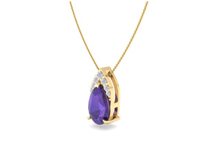 7/8 Carat Pear Shape Amethyst & Diamond Necklace In 14K Yellow Gold (0.7 G), 18 Inches (, I1-I2 Clarity Enhanced) By SuperJeweler