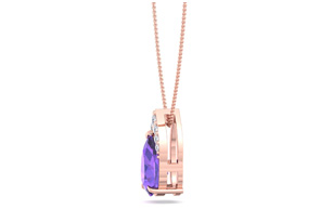 7/8 Carat Pear Shape Amethyst & Diamond Necklace In 14K Rose Gold (0.7 G), 18 Inches (, I1-I2 Clarity Enhanced) By SuperJeweler