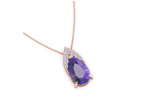 7/8 Carat Pear Shape Amethyst & Diamond Necklace In 14K Rose Gold (0.7 G), 18 Inches (, I1-I2 Clarity Enhanced) By SuperJeweler