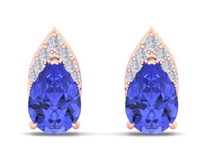 1 3/4 Carat Pear Shape Tanzanite & Diamond Earrings In 14K Rose Gold (1.4 G) (, I1-I2 Clarity Enhanced) By SuperJeweler