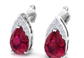 1 3/4 Carat Pear Shape Ruby & Diamond Earrings In 14K White Gold (1.4 G) (, I1-I2 Clarity Enhanced) By SuperJeweler