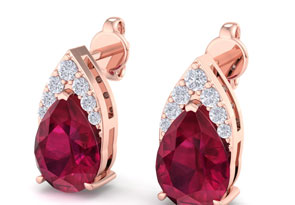 1 3/4 Carat Pear Shape Ruby & Diamond Earrings In 14K Rose Gold (1.4 G) (, I1-I2 Clarity Enhanced) By SuperJeweler