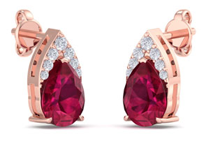 1 3/4 Carat Pear Shape Ruby & Diamond Earrings In 14K Rose Gold (1.4 G) (, I1-I2 Clarity Enhanced) By SuperJeweler