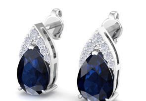 1 3/4 Carat Pear Shape Sapphire & Diamond Earrings In 14K White Gold (1.4 G) (, I1-I2 Clarity Enhanced) By SuperJeweler