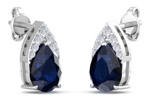 1 3/4 Carat Pear Shape Sapphire & Diamond Earrings In 14K White Gold (1.4 G) (, I1-I2 Clarity Enhanced) By SuperJeweler