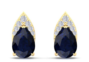 1 3/4 Carat Pear Shape Sapphire & Diamond Earrings In 14K Yellow Gold (1.4 G) (, I1-I2 Clarity Enhanced) By SuperJeweler