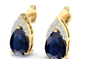 1 3/4 Carat Pear Shape Sapphire & Diamond Earrings In 14K Yellow Gold (1.4 G) (, I1-I2 Clarity Enhanced) By SuperJeweler