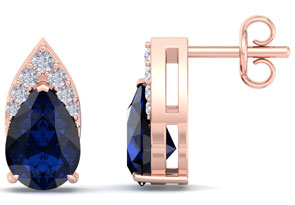 1 3/4 Carat Pear Shape Sapphire & Diamond Earrings In 14K Rose Gold (1.4 G) (, I1-I2 Clarity Enhanced) By SuperJeweler
