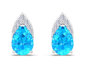 1 3/4 Carat Pear Shape Blue Topaz & Diamond Earrings In 14K White Gold (1.4 G) (, I1-I2 Clarity Enhanced) By SuperJeweler