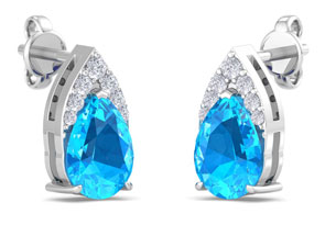 1 3/4 Carat Pear Shape Blue Topaz & Diamond Earrings In 14K White Gold (1.4 G) (, I1-I2 Clarity Enhanced) By SuperJeweler