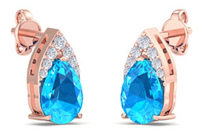 1 3/4 Carat Pear Shape Blue Topaz & Diamond Earrings In 14K Rose Gold (1.4 G) (, I1-I2 Clarity Enhanced) By SuperJeweler