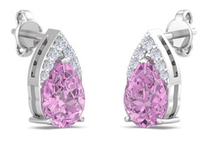 1 3/4 Carat Pear Shape Pink Topaz & Diamond Earrings In 14K White Gold (1.4 G) (, I1-I2 Clarity Enhanced) By SuperJeweler