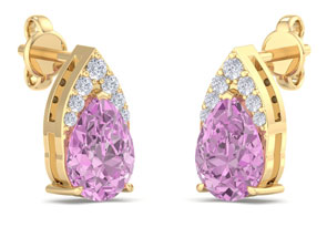 1 3/4 Carat Pear Shape Pink Topaz & Diamond Earrings In 14K Yellow Gold (1.4 G) (, I1-I2 Clarity Enhanced) By SuperJeweler