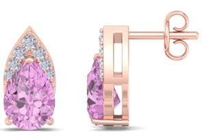 1 3/4 Carat Pear Shape Pink Topaz & Diamond Earrings In 14K Rose Gold (1.4 G) (, I1-I2 Clarity Enhanced) By SuperJeweler