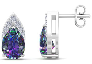 1 3/4 Carat Pear Shape Mystic Topaz & Diamond Earrings In 14K White Gold (1.4 G) (, I1-I2 Clarity Enhanced) By SuperJeweler