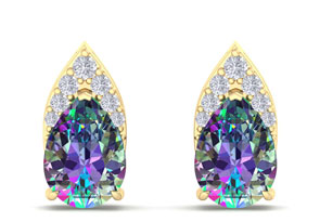 1 3/4 Carat Pear Shape Mystic Topaz & Diamond Earrings In 14K Yellow Gold (1.4 G) (, I1-I2 Clarity Enhanced) By SuperJeweler