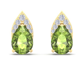 1 3/4 Carat Pear Shape Peridot & Diamond Earrings In 14K Yellow Gold (1.4 G) (, I1-I2 Clarity Enhanced) By SuperJeweler