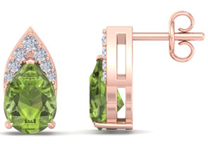 1 3/4 Carat Pear Shape Peridot & Diamond Earrings In 14K Rose Gold (1.4 G) (, I1-I2 Clarity Enhanced) By SuperJeweler