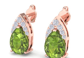 1 3/4 Carat Pear Shape Peridot & Diamond Earrings In 14K Rose Gold (1.4 G) (, I1-I2 Clarity Enhanced) By SuperJeweler