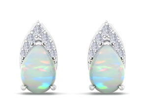 1 3/4 Carat Pear Shape Opal & Diamond Earrings In 14K White Gold (1.4 G) (I-J, I1-I2) By SuperJeweler