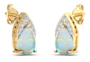 1 3/4 Carat Pear Shape Opal & Diamond Earrings In 14K Yellow Gold (1.4 G) (I-J, I1-I2) By SuperJeweler