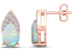 1 3/4 Carat Pear Shape Opal & Diamond Earrings In 14K Rose Gold (1.4 G) (, I1-I2) By SuperJeweler