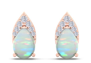 1 3/4 Carat Pear Shape Opal & Diamond Earrings In 14K Rose Gold (1.4 G) (I-J, I1-I2) By SuperJeweler