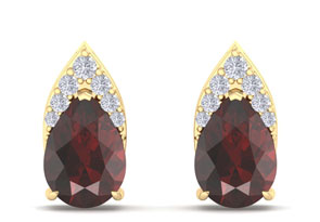 1 3/4 Carat Pear Shape Garnet & Diamond Earrings In 14K Yellow Gold (1.4 G) (, I1-I2 Clarity Enhanced) By SuperJeweler