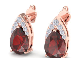 1 3/4 Carat Pear Shape Garnet & Diamond Earrings In 14K Rose Gold (1.4 G) (, I1-I2 Clarity Enhanced) By SuperJeweler
