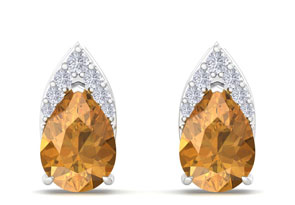 1 3/4 Carat Pear Shape Citrine & Diamond Earrings In 14K White Gold (1.4 G) (, I1-I2 Clarity Enhanced) By SuperJeweler