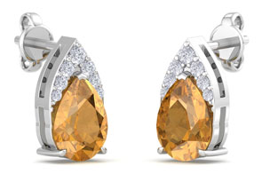 1 3/4 Carat Pear Shape Citrine & Diamond Earrings In 14K White Gold (1.4 G) (, I1-I2 Clarity Enhanced) By SuperJeweler