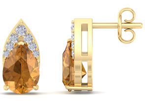 1 3/4 Carat Pear Shape Citrine & Diamond Earrings In 14K Yellow Gold (1.4 G) (, I1-I2 Clarity Enhanced) By SuperJeweler